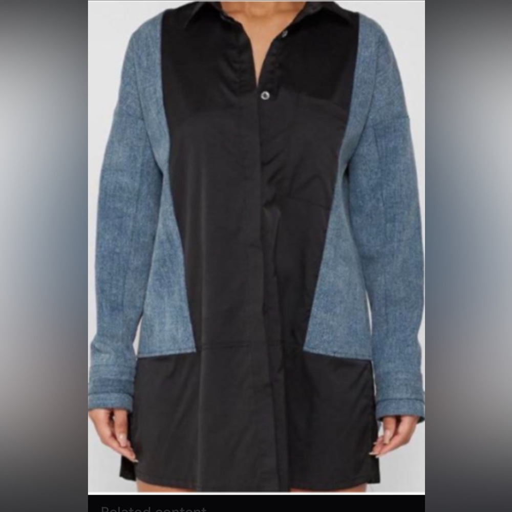 Maniere de Voir DENIM PANEL SHIRT DRESS - BLACK. NWT. Size US12/UK16.